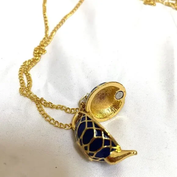 Cobalt Blue Enamel Painted Teapot Tea Pot Charm Pendant Yellow Gold-Tone - Picture 10 of 15